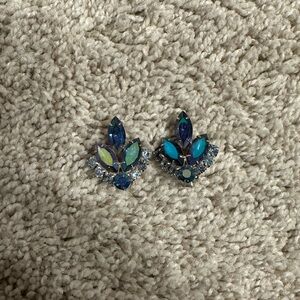 VTG 60s Sarah Coventry 'Blue Lagoon' Aurora Borealis SilverTone Clip On Earrings